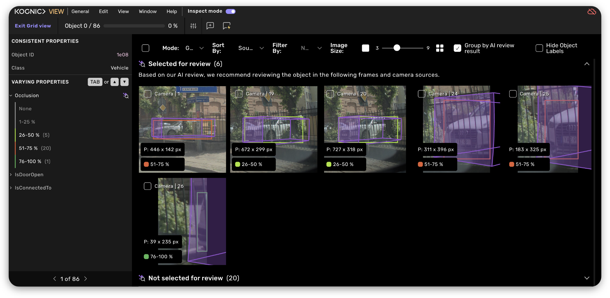 AI review grid view: frames selected for review based on confidence scoring